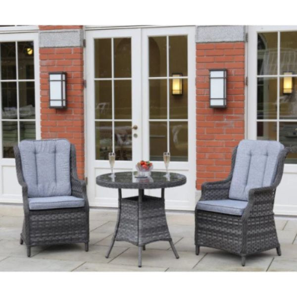 Create a cosy outdoor retreat with the High Back Rattan Bistro Set. Featuring cushioned high-back chairs and a glass-top table, it's perfect for patios, balconies, and gardens.