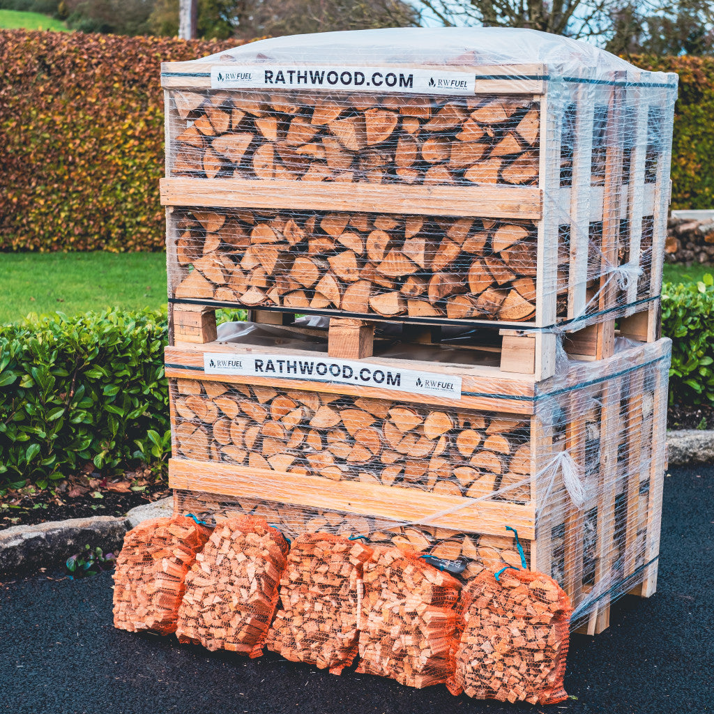 Hardwood Firewood 2m³ - 800kg Kiln Dried Logs (4 row) and Kindling