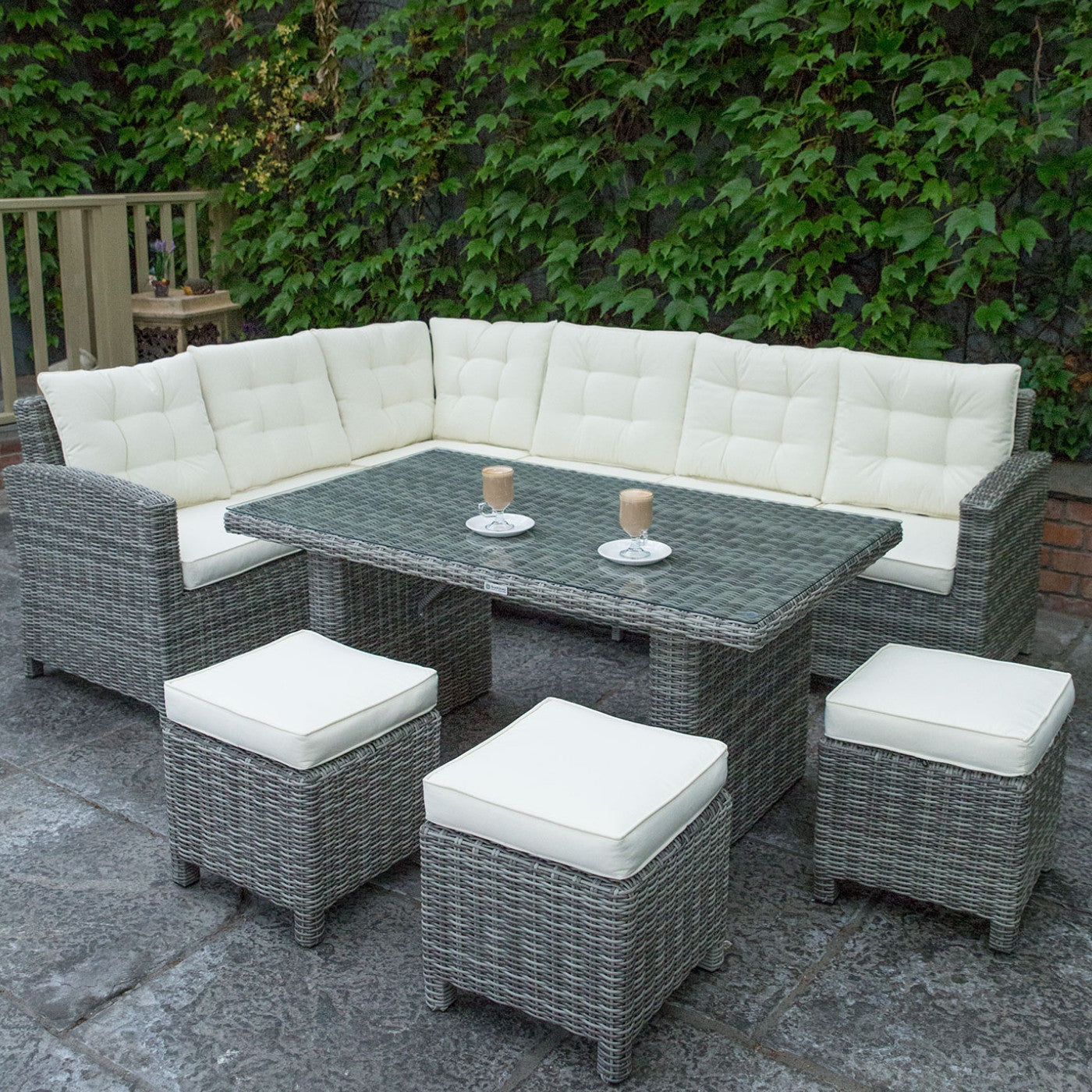 Oxford - Corner Sofa Set with Rectangular Table (Cream)