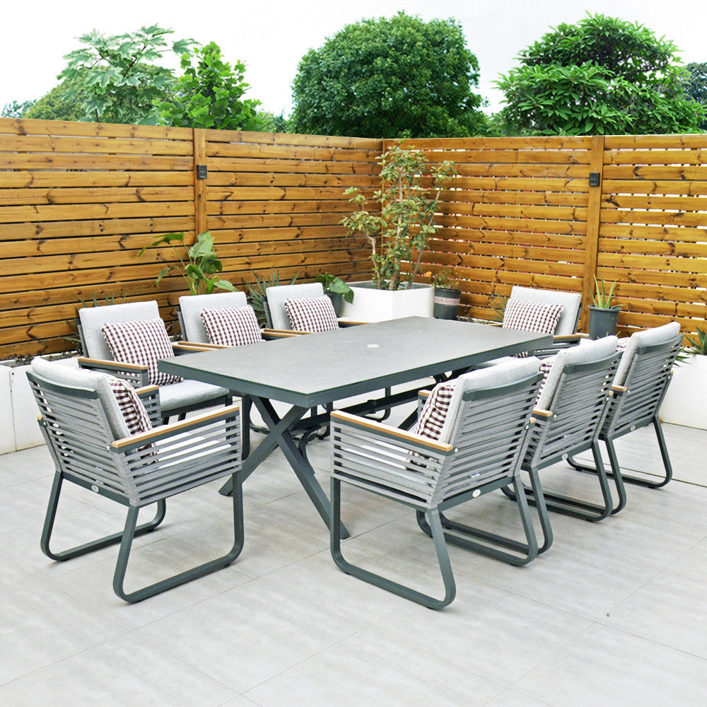 Santa Cruz - 8 Seater Set with 200cm Rectangle Table (Dark Grey)